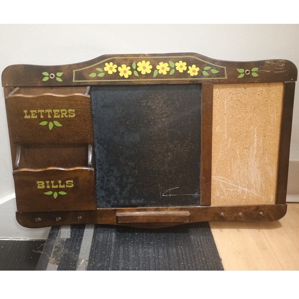 Vintage Wall Mounted  Chalkboard/Corkboard, Key Holder, Message Center- 21" x 13